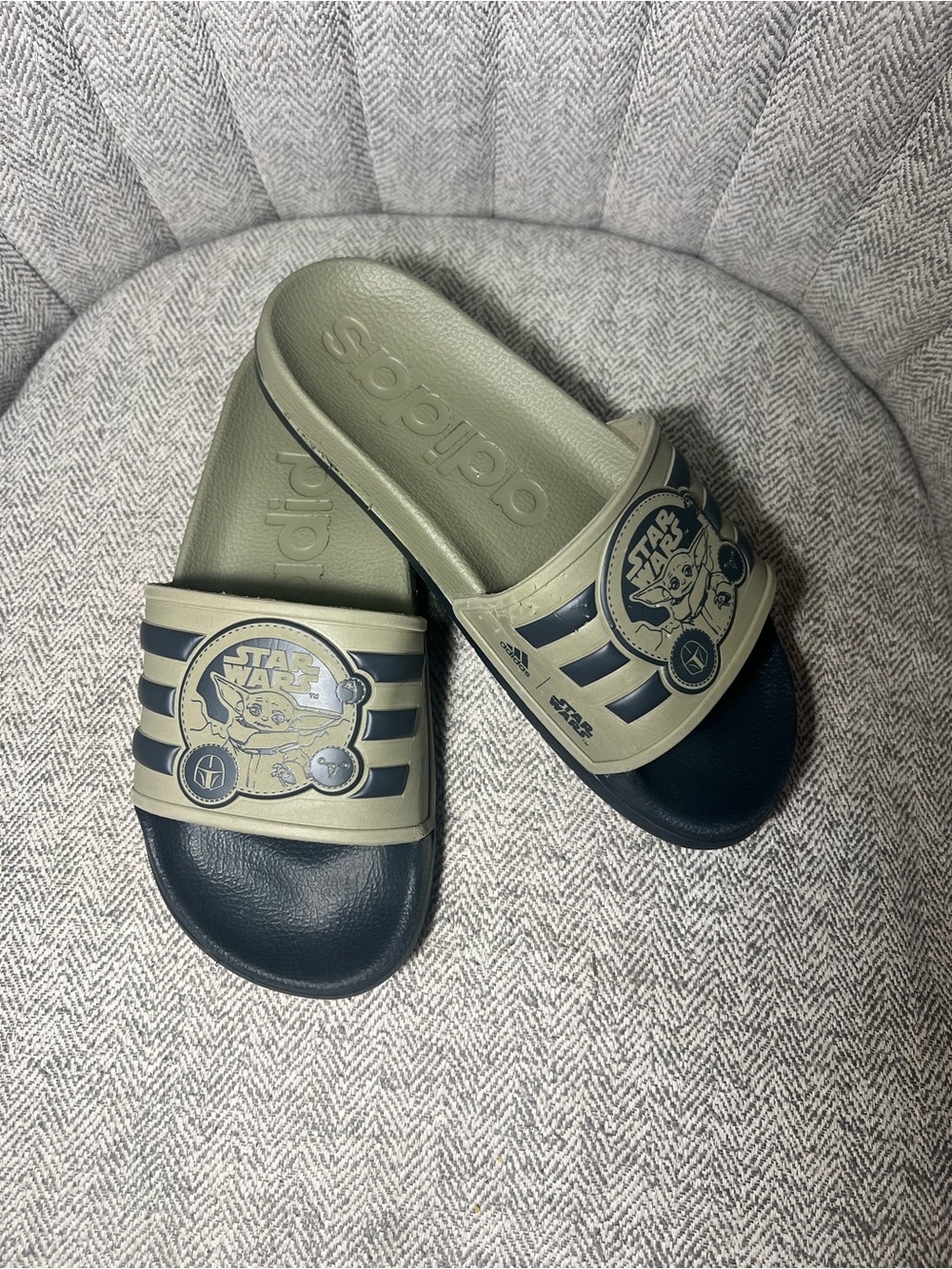 adidas Kids Olive and Black Star Wars Baby Yoda Slide Sandals